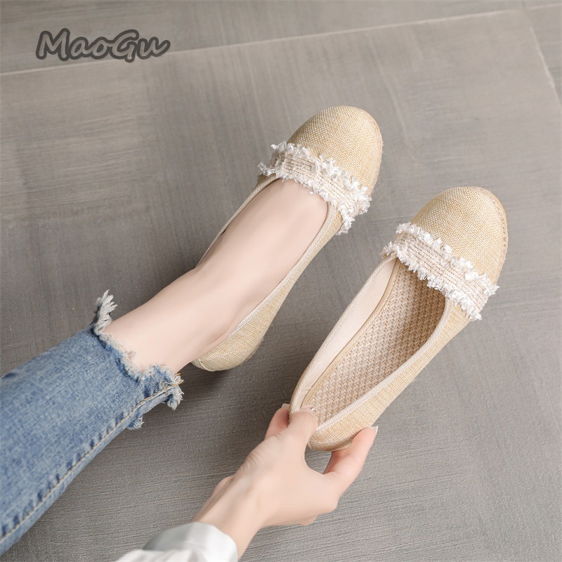 Espadrille Slip On - Damen-Espadrille-Keilabsatzschuhe, runde Zehenpartie, Slip-On-Freizeitschuhe, atmungsaktives, leichtes