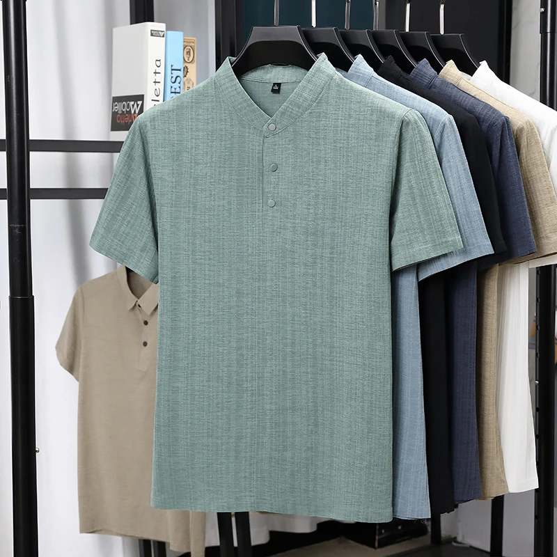 Linen Shirt Breathable - Herren-Hemden mit Stehkragen und Halbknopfleiste aus