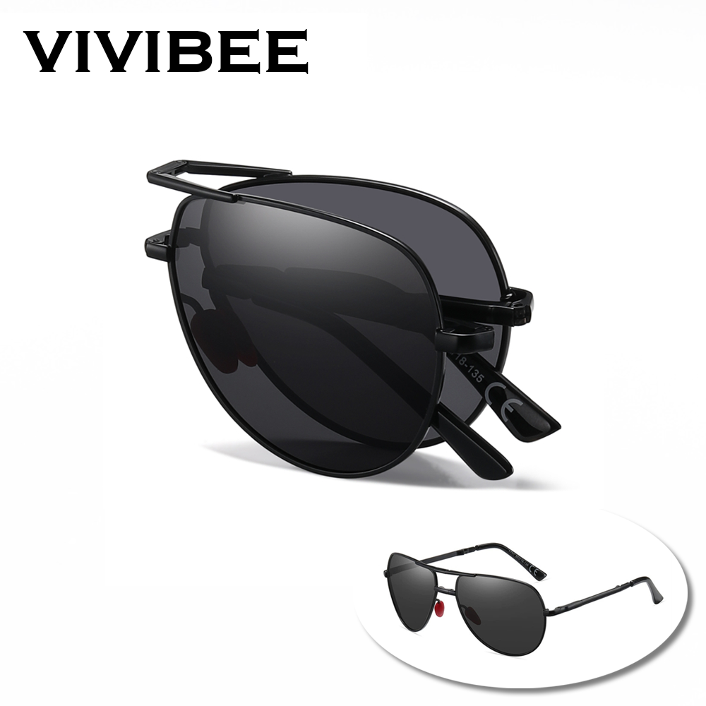 Sunglasses Aviator Polarized - VIVIBEE Metall Pilot Schwarz Klapp Sonnenbrille