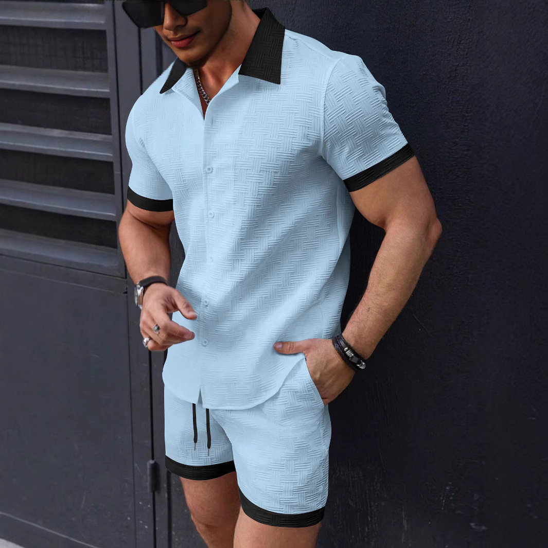 Short Linen Drawstring - Passende Sets Trend Herrenanzug Leinen Kurzarm