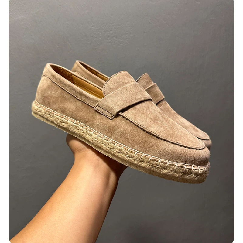 Espadrille Slip On - YETTIES Herren Atmungsaktive Wildleder-Espadrilles aus Premium-Lammleder,
