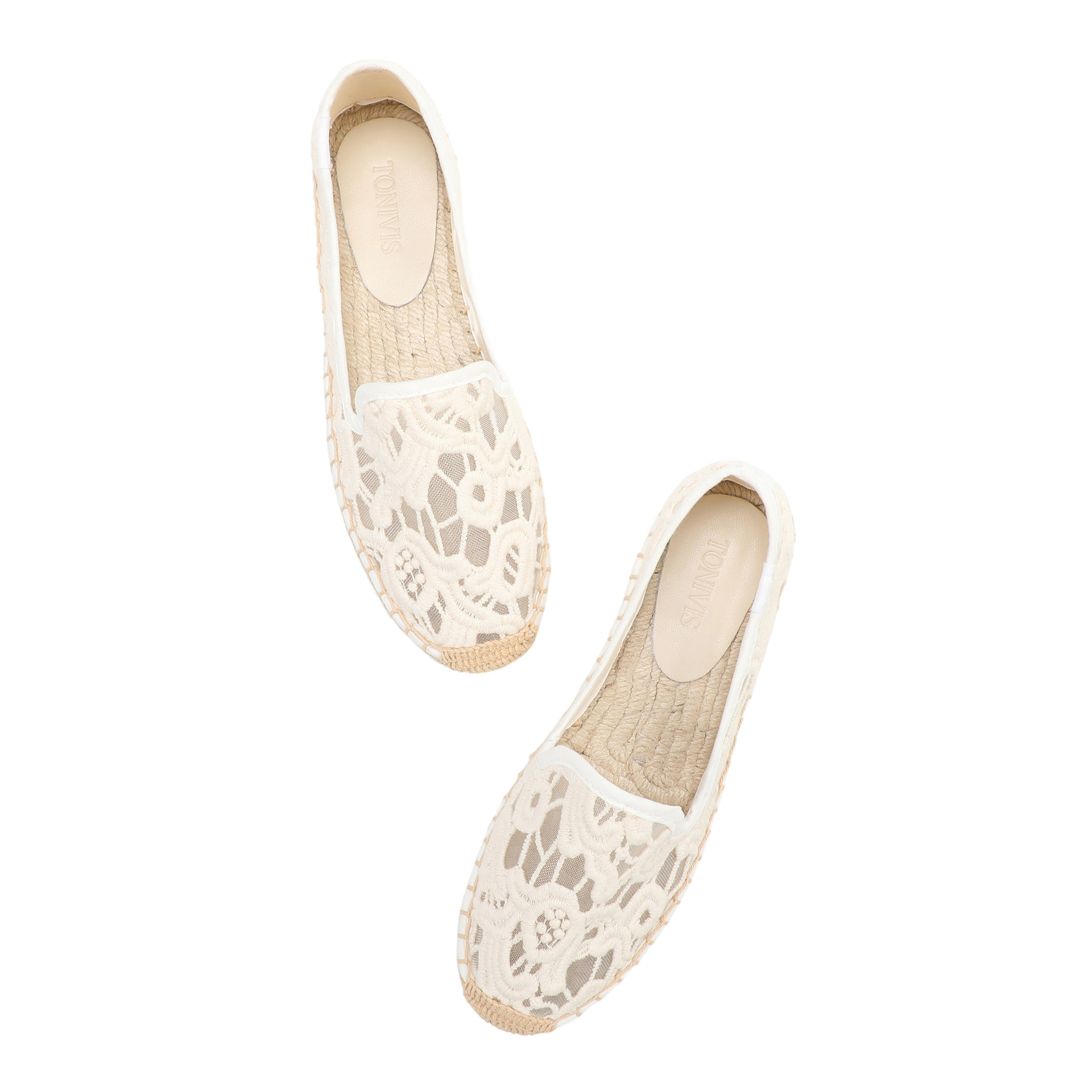 Espadrille Slip On - Damen-Spitzen-Espadrilles, flache Slip-On-Schuhe, elegante, lässige Sommerschuhe