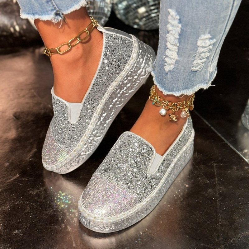 Silberne Glitzer-Strass-Platea – Espadrille Slip On Bewertung und Preis