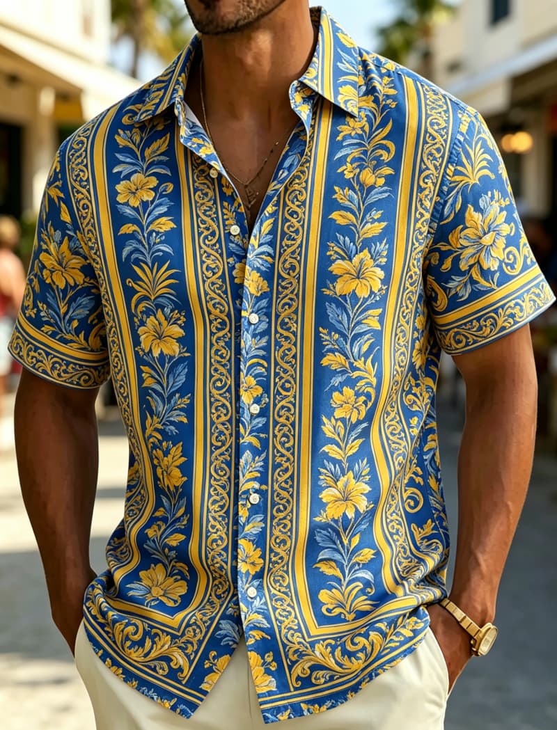 Herren Kurzarmhemd mit Revers, – Resort Shirt Floral Bewertung und Preis